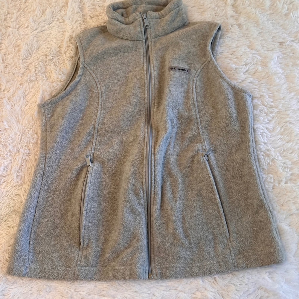 Columbia Benton Springs Fleece Vest Womens Large Gray Full Zip XL6953 Mock Neck